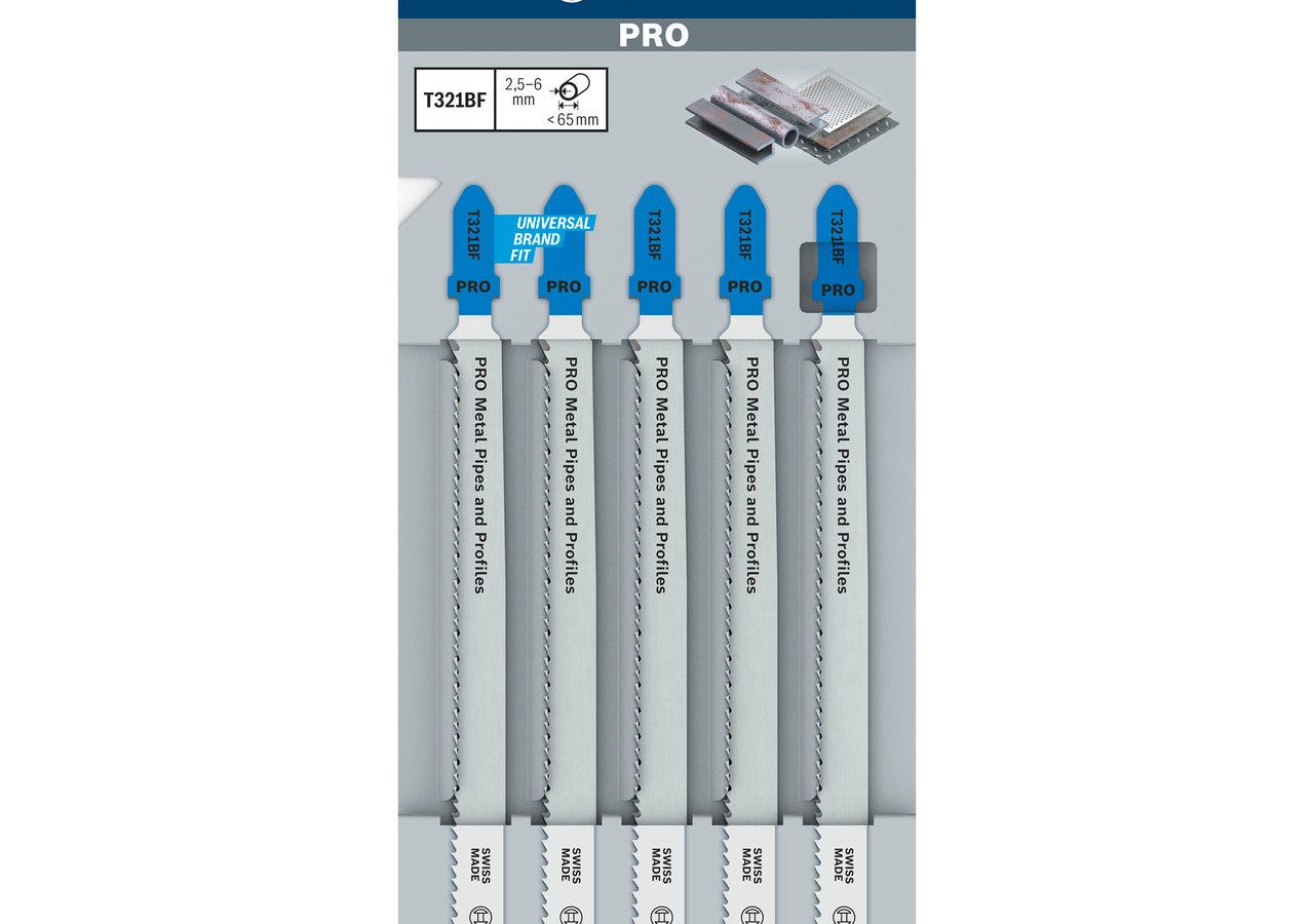 Bosch 2608636707 PRO T321BF Bi-Metal Jigsaw Blade for Medium-Thick Metal Pipes & Profiles 132mm 13TPI (Pack of 5)