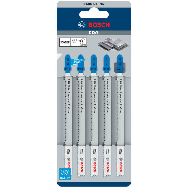 Bosch 2608636707 PRO T321BF Bi-Metal Jigsaw Blade for Medium-Thick Metal Pipes & Profiles 132mm 13TPI (Pack of 5)