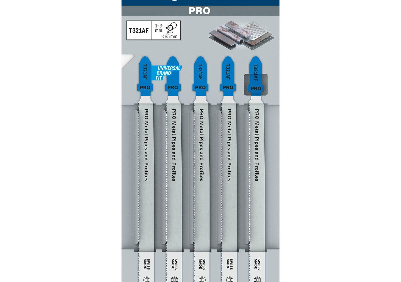 Bosch 2608636705 PRO T321AF Bi-Metal Jigsaw Blade for Thin Metal Pipes & Profiles 132mm 21TPI (Pack of 5)