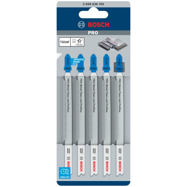 Bosch 2608636705 PRO T321AF Bi-Metal Jigsaw Blade for Thin Metal Pipes & Profiles 132mm 21TPI (Pack of 5)
