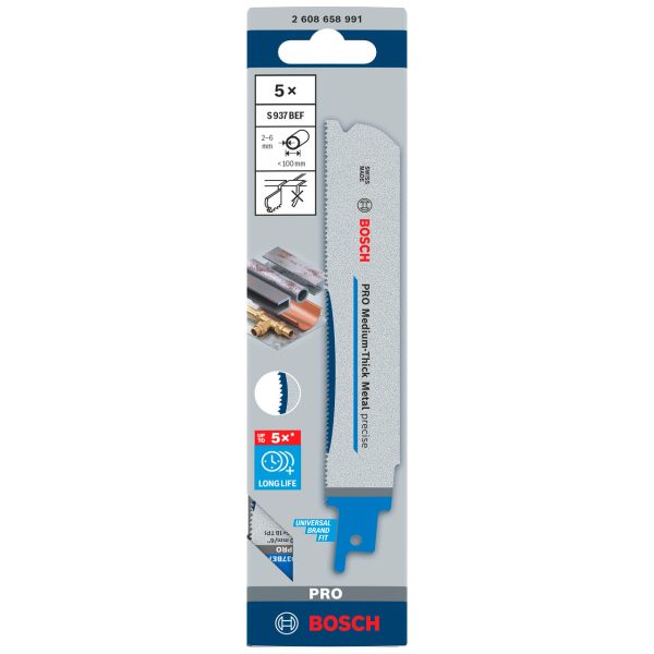 Bosch 2608658991 PRO S937BEF Bi-Metal Precise Reciprocating Saw Blade for Medium-Thick Metal 150mm 14+16+18TPI (Pack of 5)