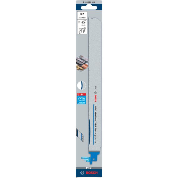Bosch 2608658996 PRO S1237BEF Bi-Metal Precise Reciprocating Saw Blade for Medium-Thick Metal 300mm 14+16+18TPI (Pack of 5)