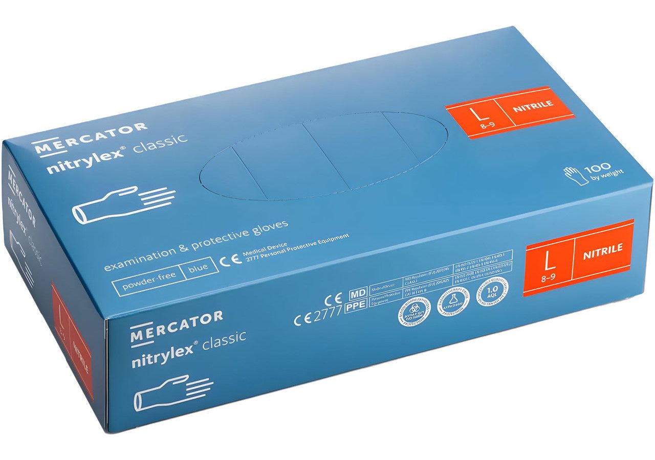 Mercator RD30019004 Nitrylex Classic Blue Nitrile Disposable Gloves Size 9 (L) (Pack of 100)