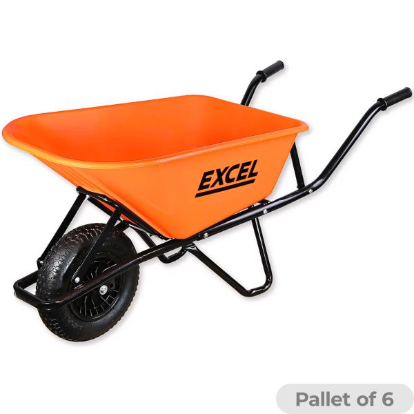 Excel 30372 Heavy-Duty Wheelbarrow with 100L HDPE Tray (Pallet of 6)
