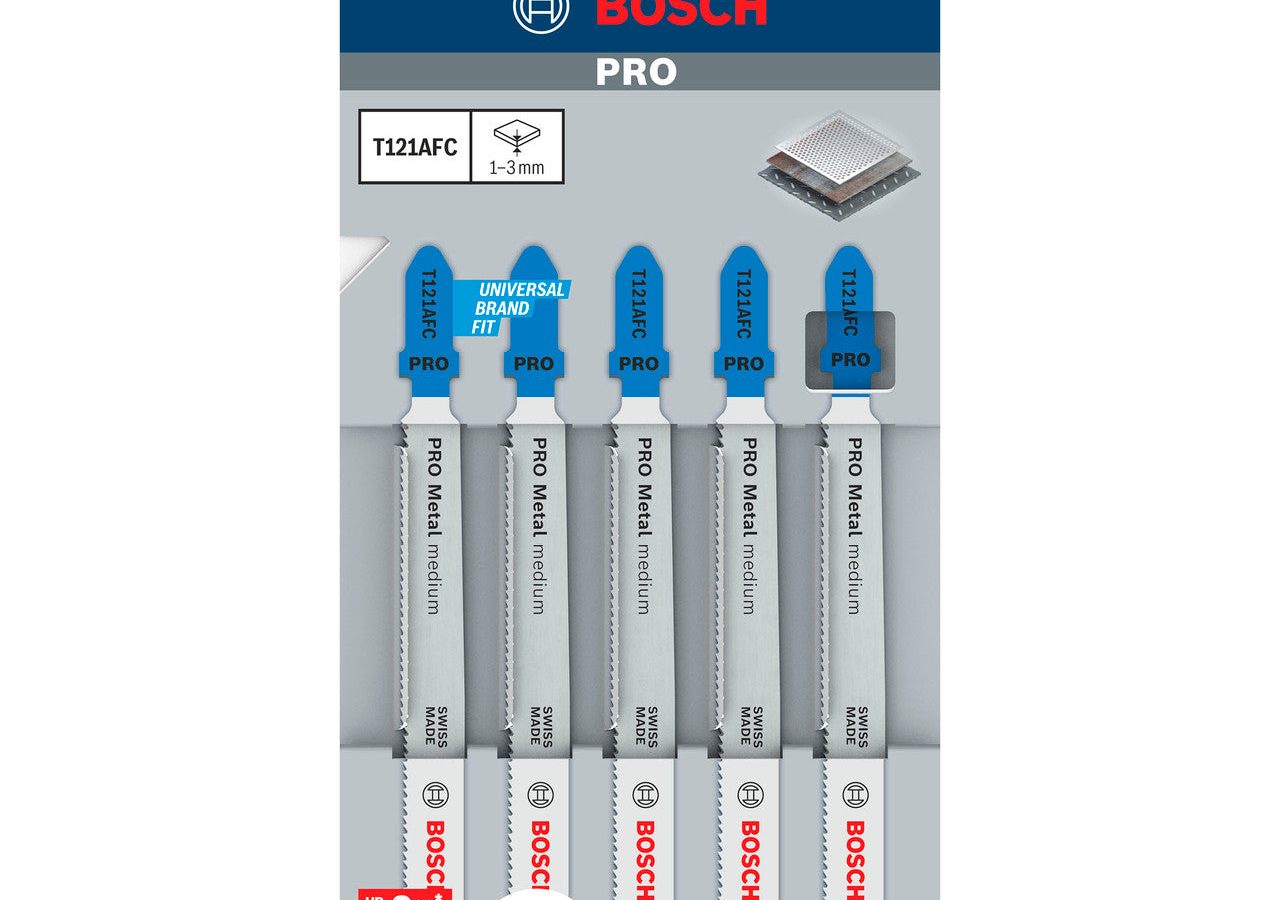 Bosch 2608655106 PRO T121AFC Bi-Metal Jigsaw Blade for Medium-Thin Metal 92mm 21TPI (Pack of 5)