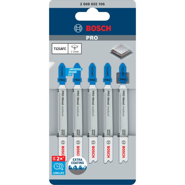 Bosch 2608655106 PRO T121AFC Bi-Metal Jigsaw Blade for Medium-Thin Metal 92mm 21TPI (Pack of 5)