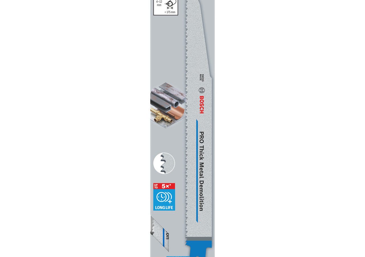 Bosch 2608657528 PRO S1130CF Bi-Metal Demolition Reciprocating Saw Blade for Thick Metal 225mm 8+10TPI (Pack of 5)