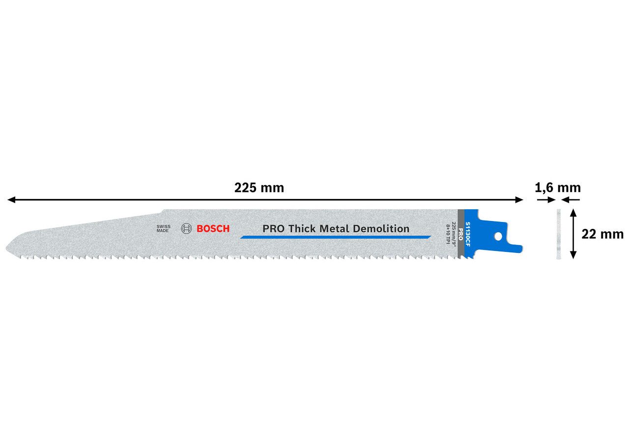 Bosch 2608657528 PRO S1130CF Bi-Metal Demolition Reciprocating Saw Blade for Thick Metal 225mm 8+10TPI (Pack of 5)