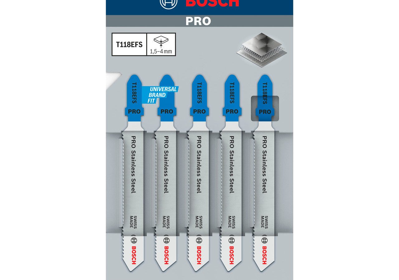 Bosch 2608636497 PRO T118EFS Bi-Metal Jigsaw Blade for Stainless Steel 83mm 18TPI (Pack of 5)