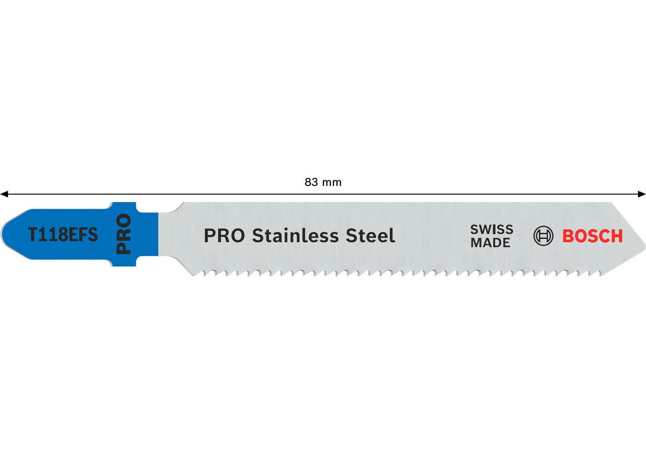 Bosch 2608636497 PRO T118EFS Bi-Metal Jigsaw Blade for Stainless Steel 83mm 18TPI (Pack of 5)