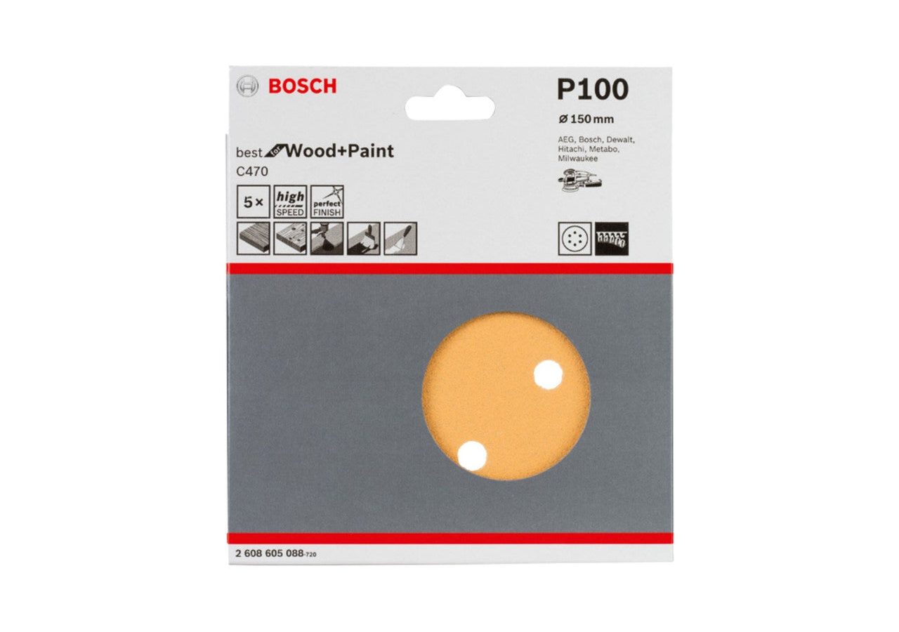 Bosch 2608605088 ROS for Wood & Paint 150mm G100 6-Hole (5 Pack)