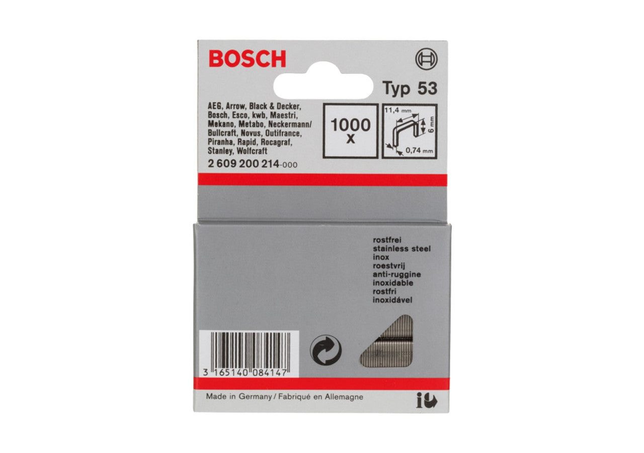 Bosch 2609200214 Fine Wire Staples Type 53 0.74 x 6mm (1000 Pack)