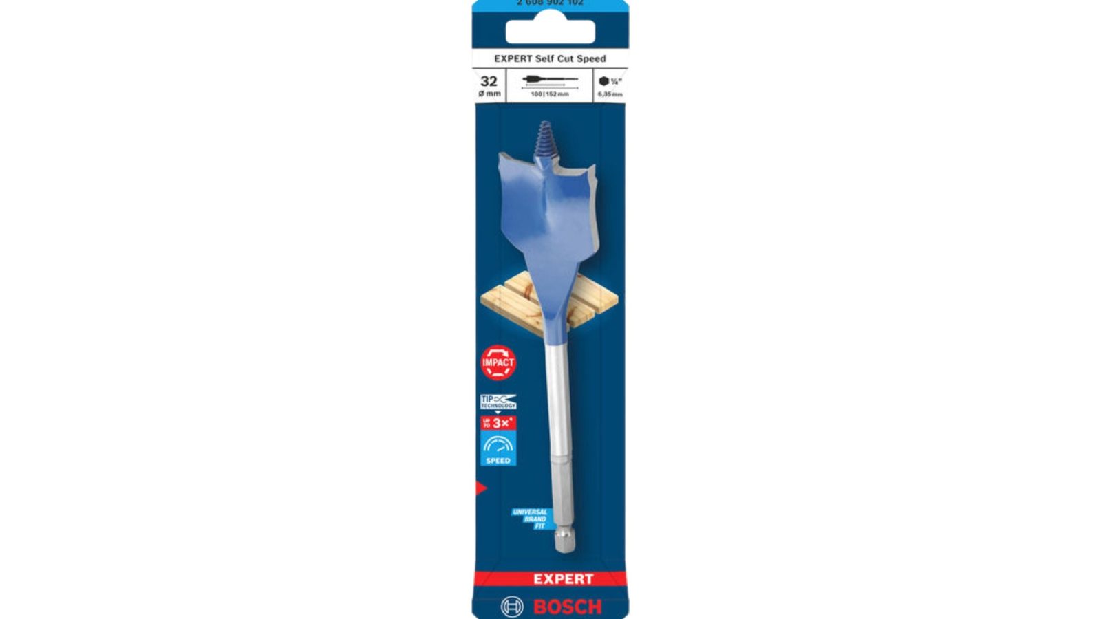 Bosch 2608902102 EXPERT Self Cut Speed Spade Drill Bit for Wood 32 x 100 x 152mm