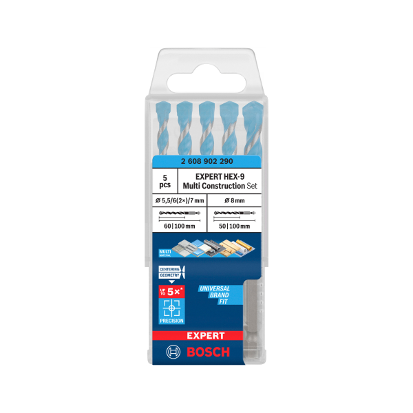 Bosch 2608902290 EXPERT HEX-9 Multi Construction Drill Bit Set (5 Piece)