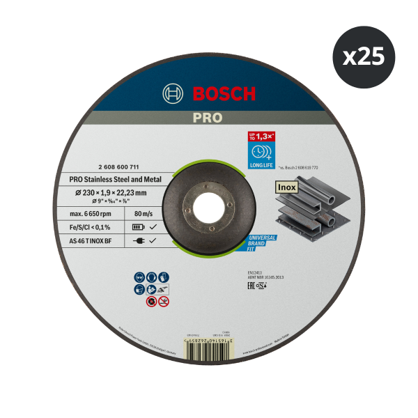 Bosch 2608600711 EXPERT Inox Rapido Cutting Disc 230 x 1.9mm (Pack of 25)