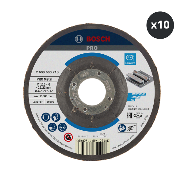 Bosch 2608600218 Metal Grinding Disc 115mm (Pack of 10)