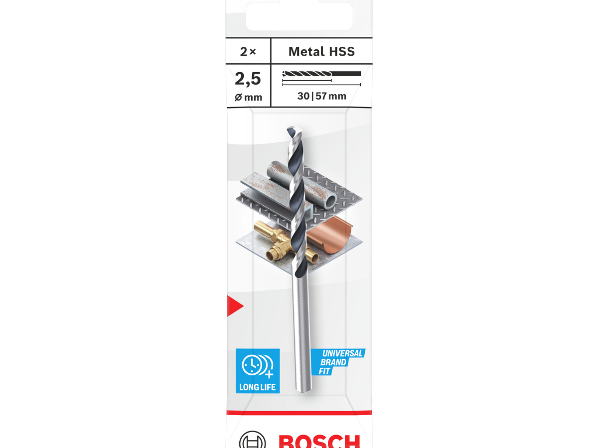 Bosch 2608577833 PointTeQ HSS Twist Drill Bit for Metal 2.5 x 30 x 57mm (Pack of 2)