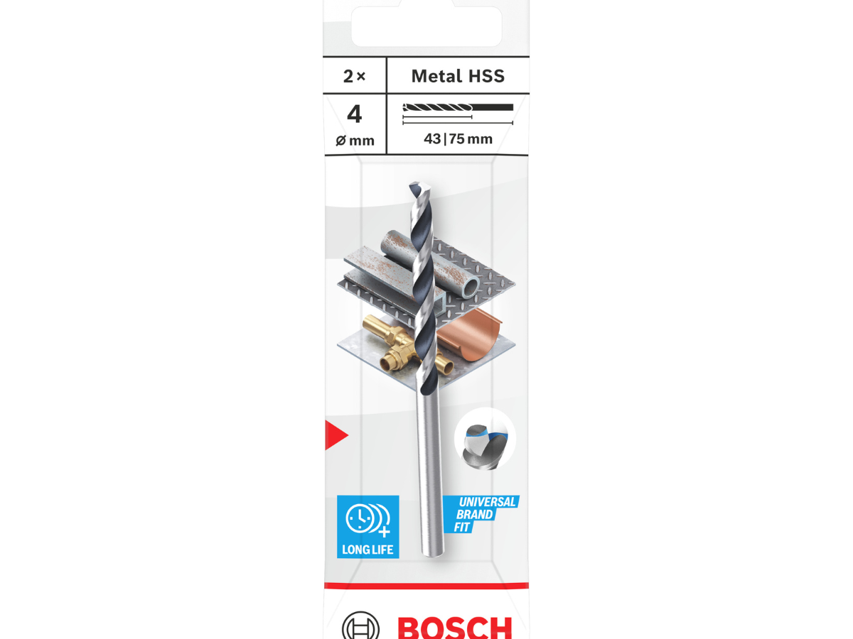 Bosch 2608577838 PointTeQ HSS Twist Drill Bit for Metal 4 x 43 x 75mm (Pack of 2)
