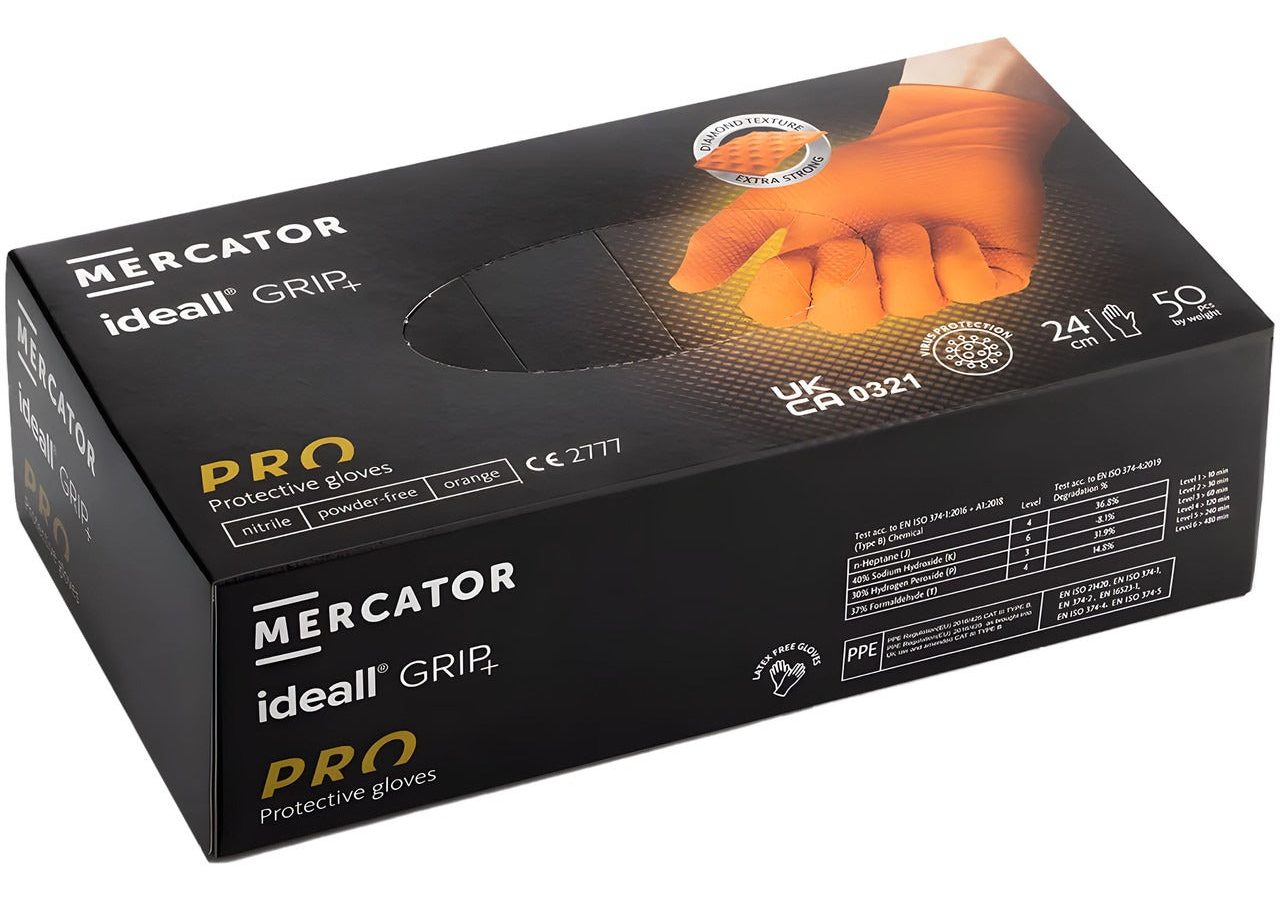 Mercator RP300270Q6 Ideall Grip Orange Nitrile Disposable Gloves Size 11 (XXL) (Pack of 50)