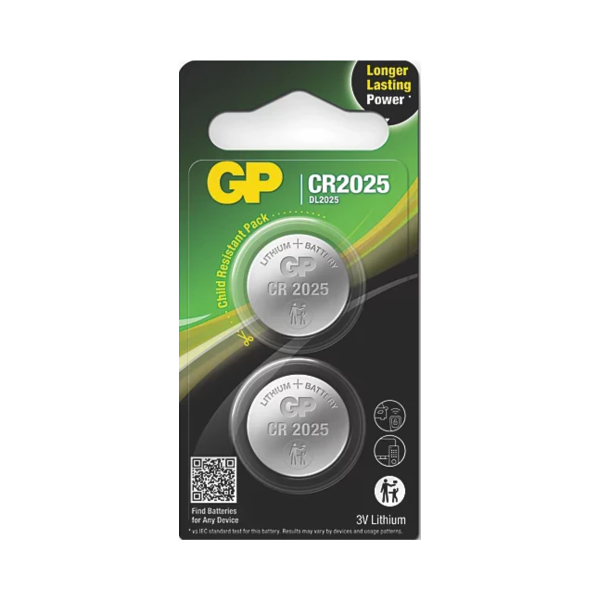 GP Batteries GPPBL252U007 CR2025 3V Lithium Coin Batteries (Pack of 2)