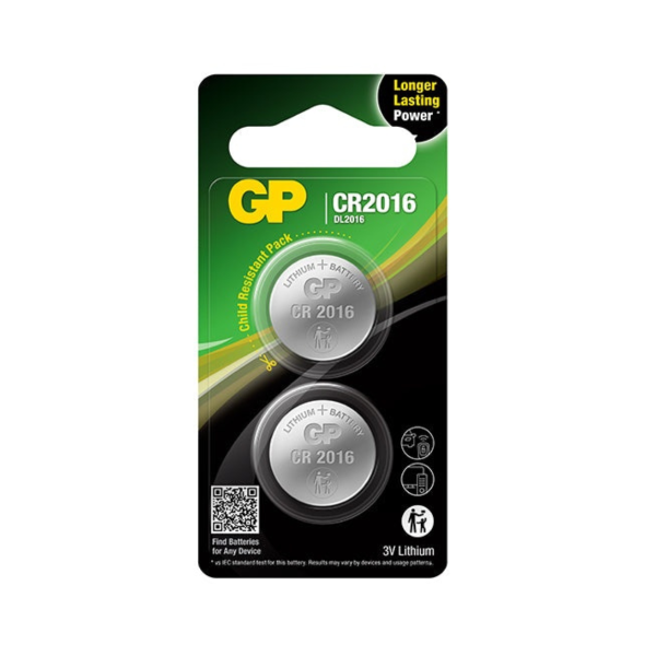 GP Batteries GPPBL216U006 CR2016 3V Lithium Coin Batteries (Pack of 2)