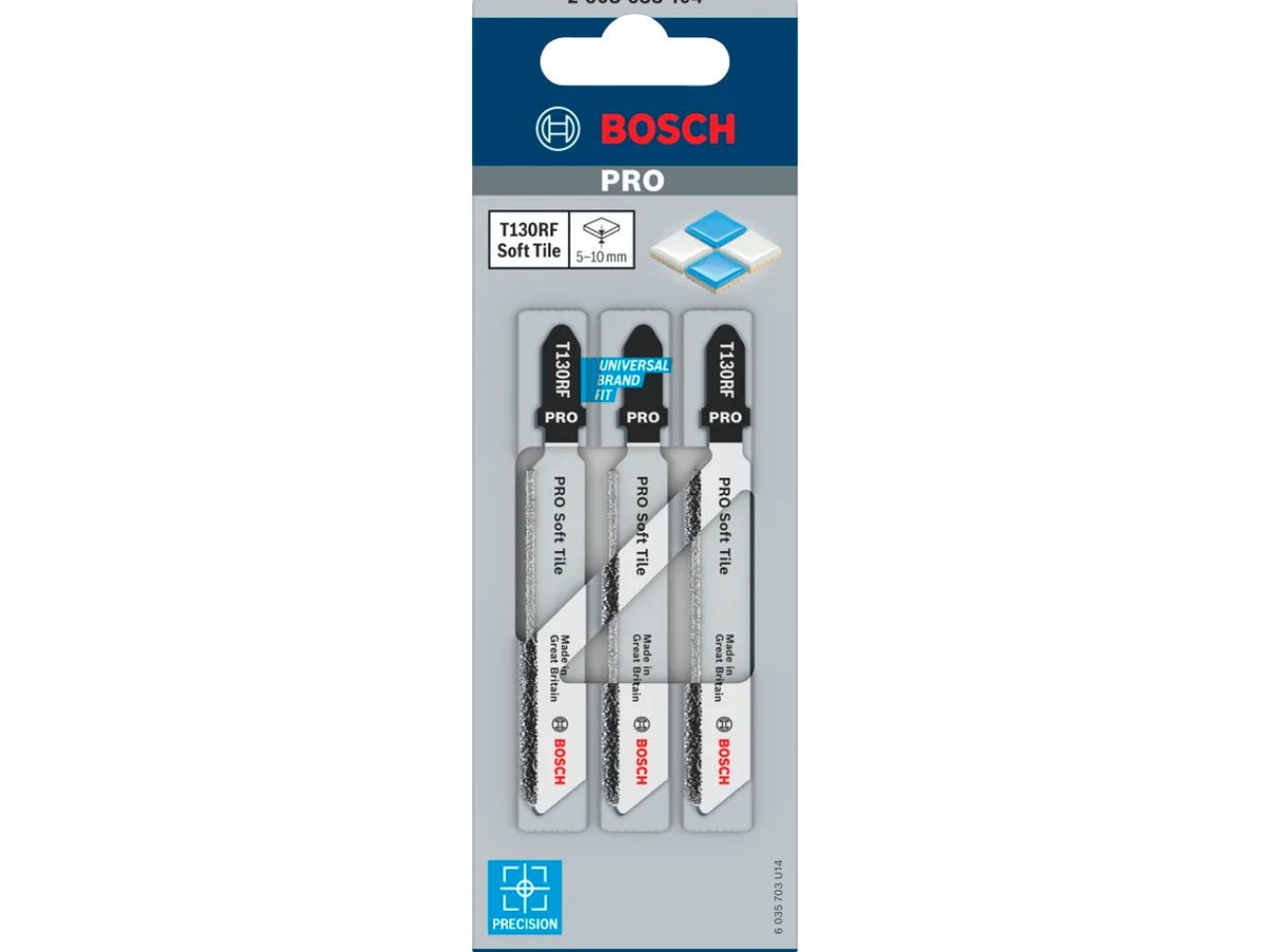 Bosch 2608633104 PRO T130RF Carbide Grit Jigsaw Blade for Soft Tile 83mm Grit 30 (Pack of 3)