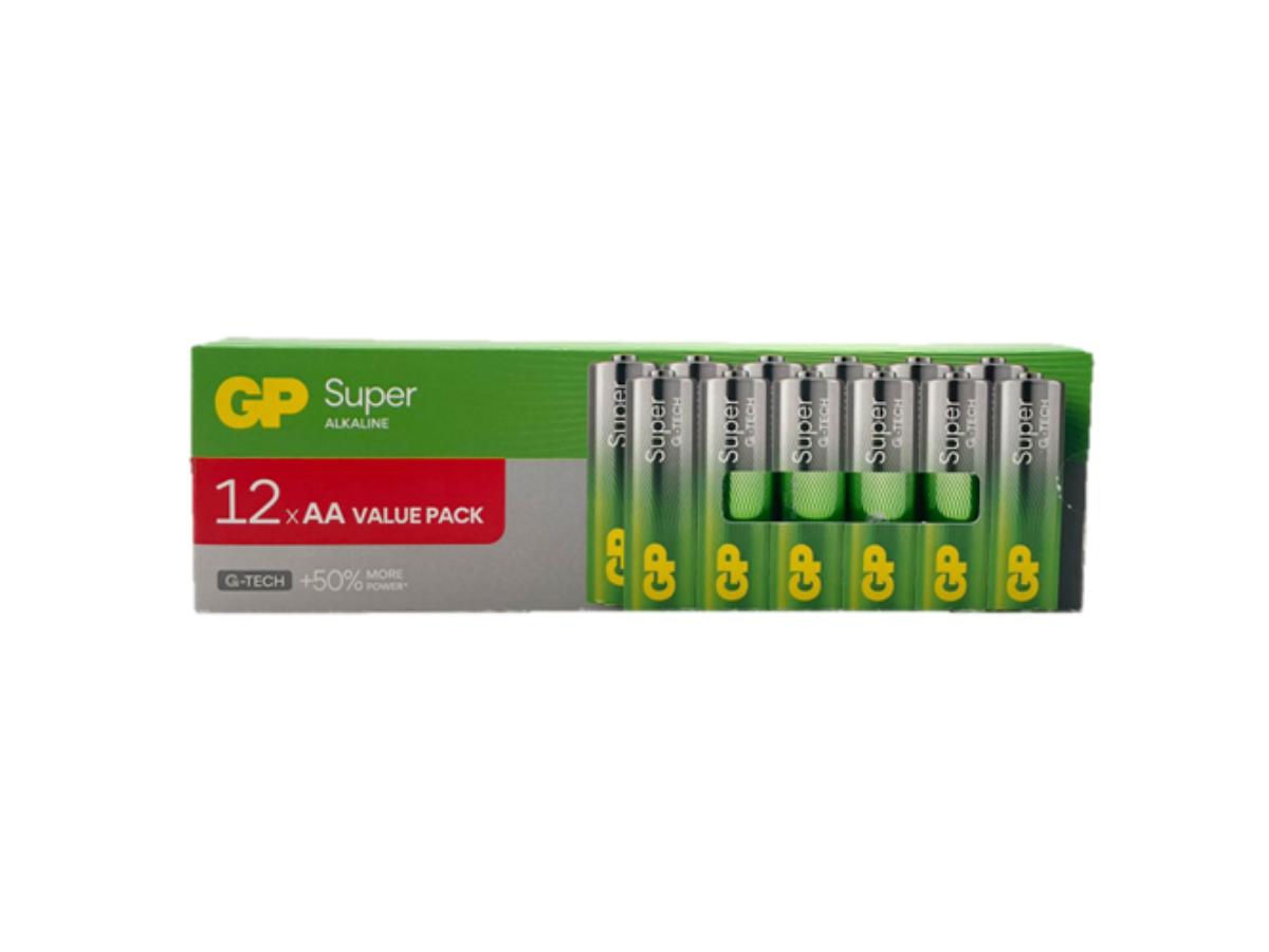 GP Batteries GPPCA15AS671 Super Alkaline AA 1.5V Batteries (12 Batteries per Pack, Merchandising Box of 24 Packs)