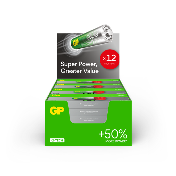 GP Batteries GPPCA15AS671 Super Alkaline AA 1.5V Batteries (12 Batteries per Pack, Merchandising Box of 24 Packs)