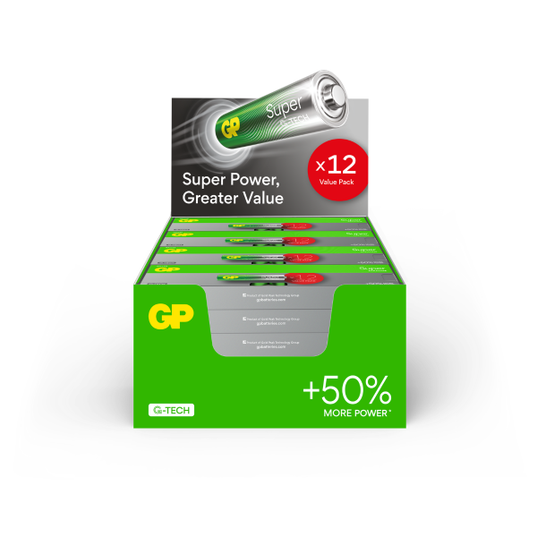 GP Batteries GPPCA24AS597 Super Alkaline AAA 1.5V Batteries (12 Batteries per Pack, Merchandising Box of 24 Packs)