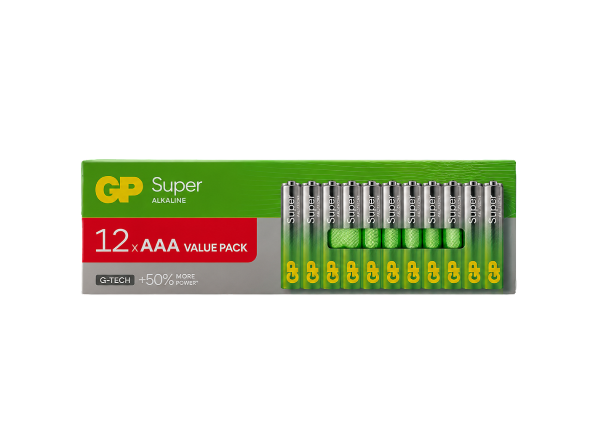 GP Batteries GPPCA24AS597 Super Alkaline AAA 1.5V Batteries (12 Batteries per Pack, Merchandising Box of 24 Packs)