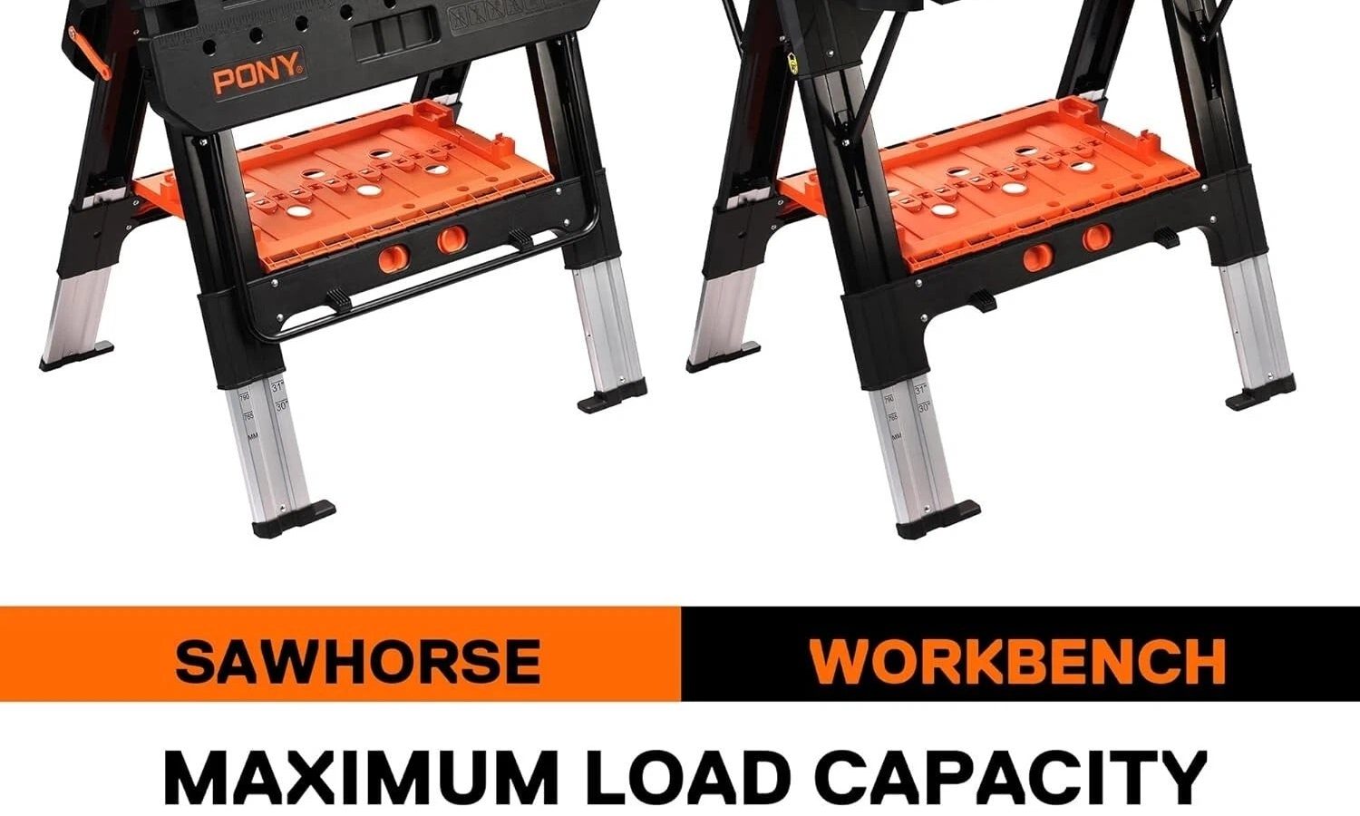 Pony Jorgensen 60P Heavy-Duty 2-in-1 Folding Worktable/Sawhorse with 2 x 33412 12″ E-Z HOLD Clamps – 500lb/1,000lb Capacity