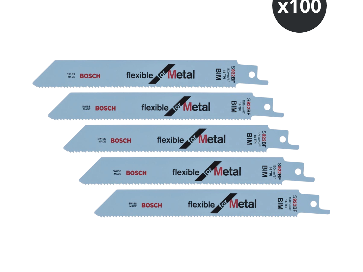 Bosch 2608656027 S922BF Bi-Metal Flexible Reciprocating Saw Blade for Medium-Thick Metal 150mm 14TPI (Pack of 100)