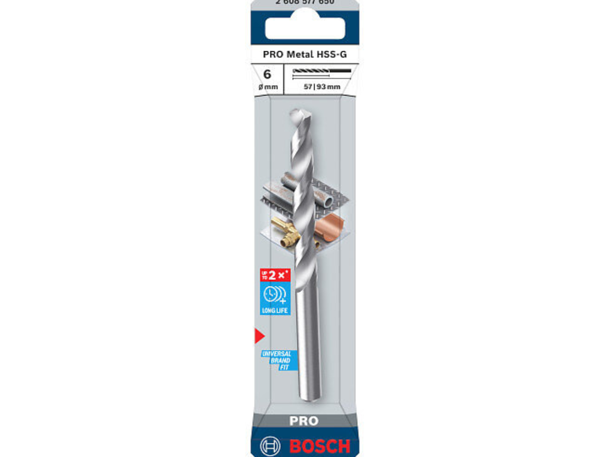 Bosch 2608577650 PRO HSS-G Ground Twist Drill Bit for Metal 6 x 57 x 93mm (Pack of 2)