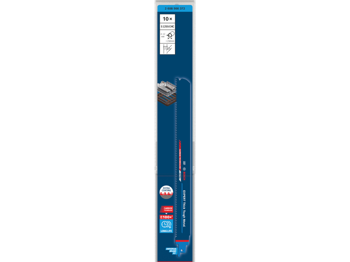 Bosch 2608900372 EXPERT S1255CHC Carbide Reciprocating Saw Blade for Thick Tough Metal 300mm 8TPI (Pack of 10)