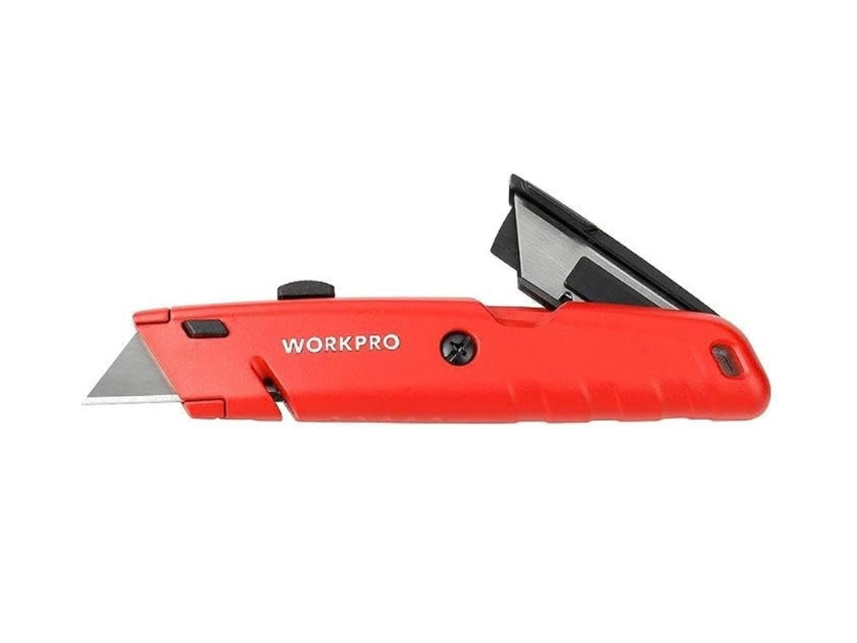 WorkPro WP213009 Aluminium Quick-Change Retractable Utility Knife with 5 Spare Blades