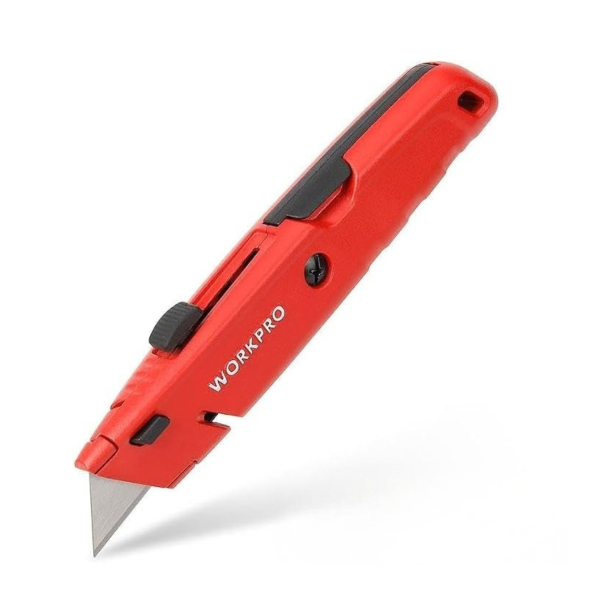 WorkPro WP213009 Aluminium Quick-Change Retractable Utility Knife with 5 Spare Blades