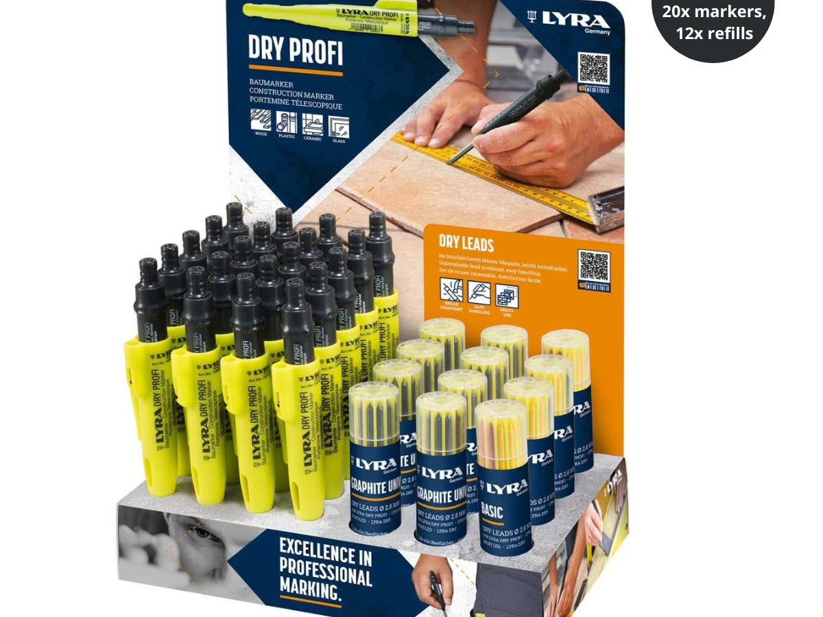 Lyra L4497101 DRY PROFI Construction Marker & Refill Display (20 Markers, 12 Refills)
