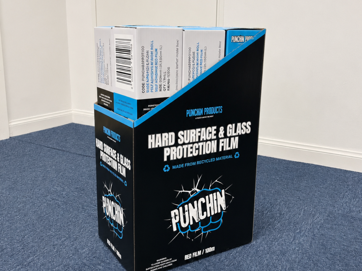 Punchin HARDPROT100 Red Hard Surface/Glass Protection Film 600mm x 100m Roll