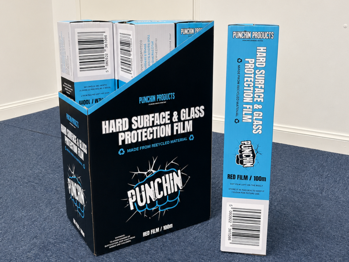 Punchin HARDPROT100 Red Hard Surface/Glass Protection Film 600mm x 100m Roll