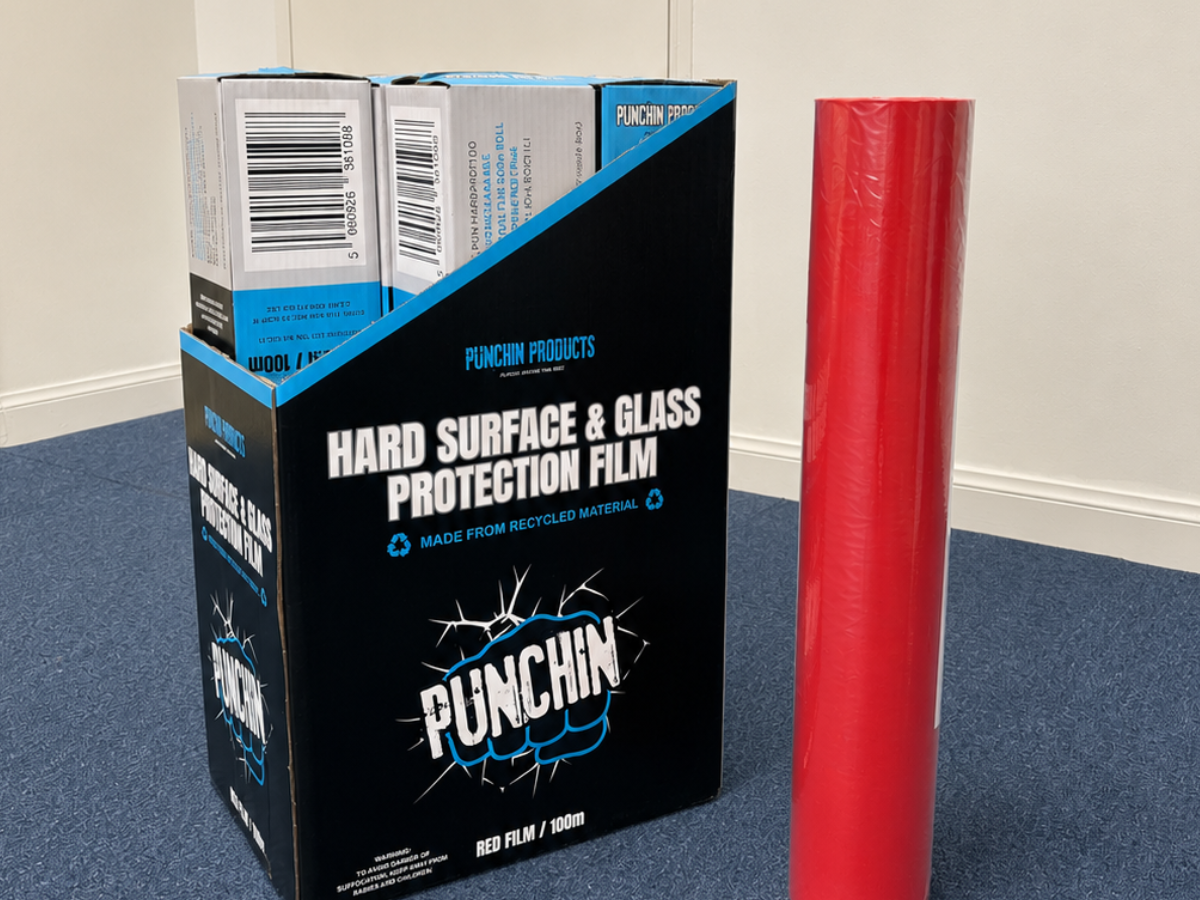 Punchin HARDPROT100 Red Hard Surface/Glass Protection Film 600mm x 100m Roll