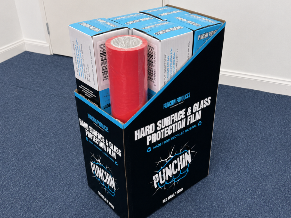 Punchin HARDPROT100 Red Hard Surface/Glass Protection Film 600mm x 100m Roll