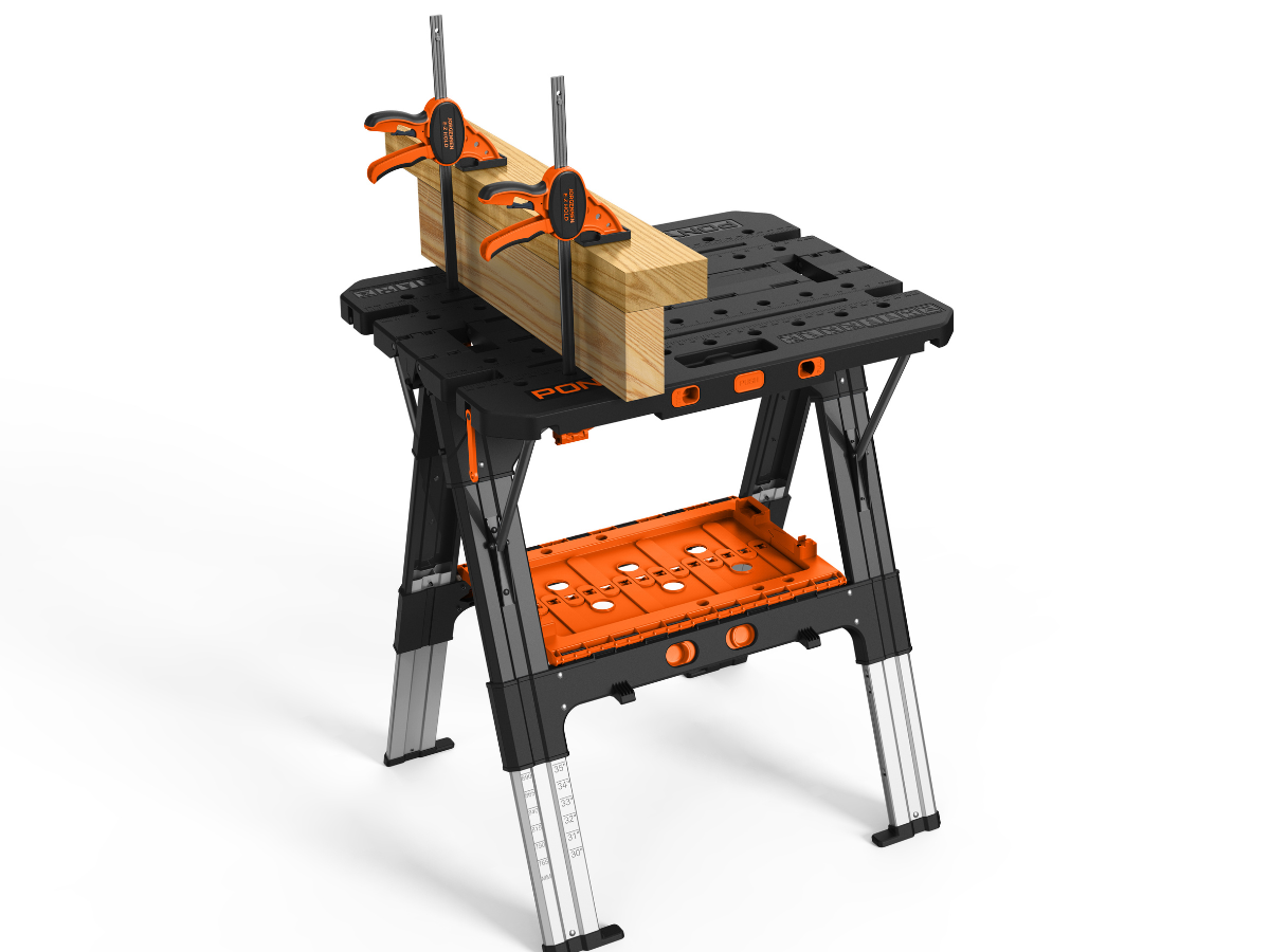Pony Jorgensen 60P Heavy-Duty 2-in-1 Folding Worktable/Sawhorse with 2 x 33412 12″ E-Z HOLD Clamps – 500lb/1,000lb Capacity
