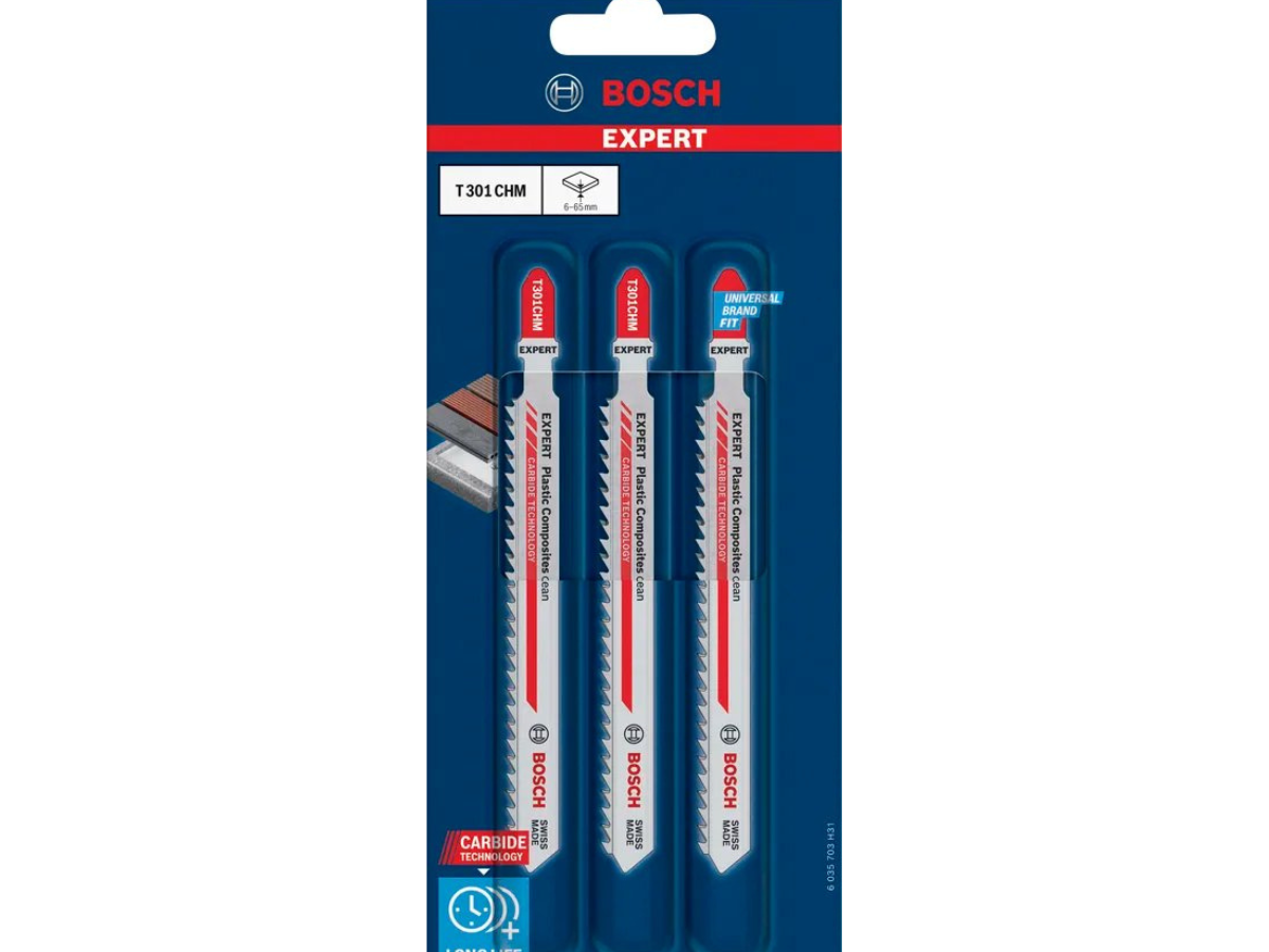 Bosch 2608902471 EXPERT T301CHM Carbide Clean Jigsaw Blade for Plastic Composites 117mm 8TPI (Pack of 3)