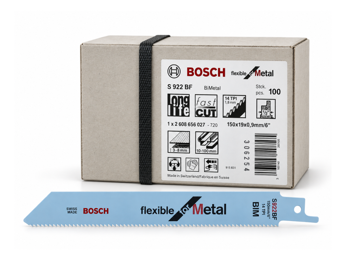 Bosch 2608656027 S922BF Bi-Metal Flexible Reciprocating Saw Blade for Medium-Thick Metal 150mm 14TPI (Pack of 100)