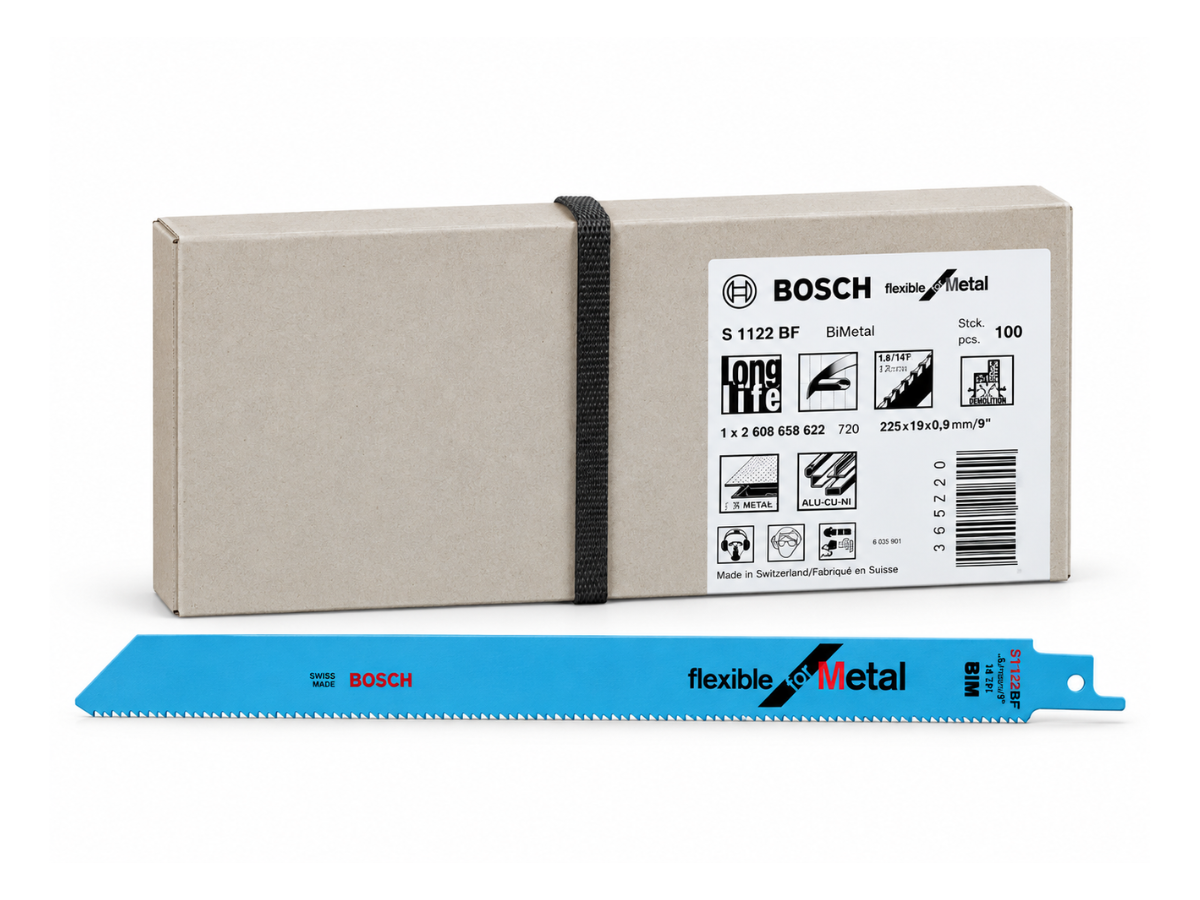 Bosch 2608656032 S1122BF Bi-Metal Flexible Reciprocating Saw Blade for Medium-Thick Metal 225mm 14TPI (Pack of 100)